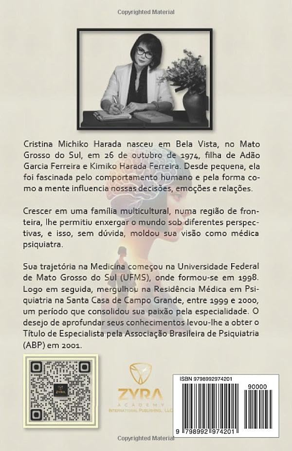 Quarta capa do livro "Ecos da Mente" com biografia da autora